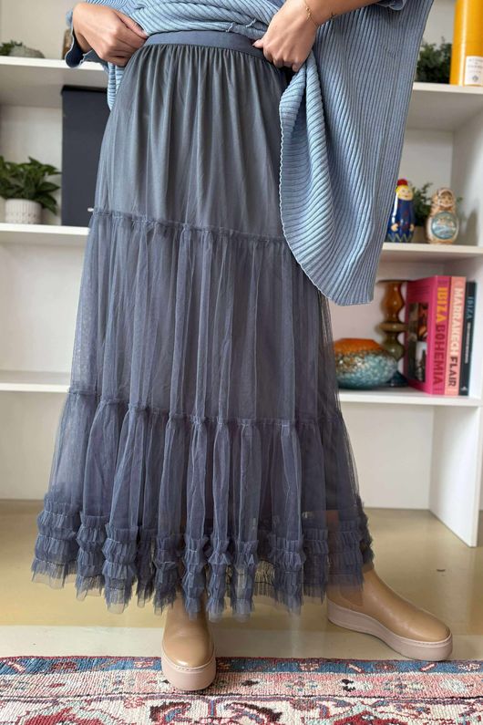 Simone Tulle Midaxi Skirt Blue Steel /30 =