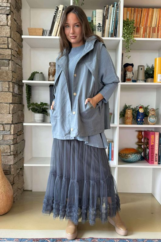 Simone Tulle Midaxi Skirt Blue Steel /30 =