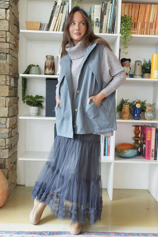 Simone Tulle Midaxi Skirt Blue Steel /30 =