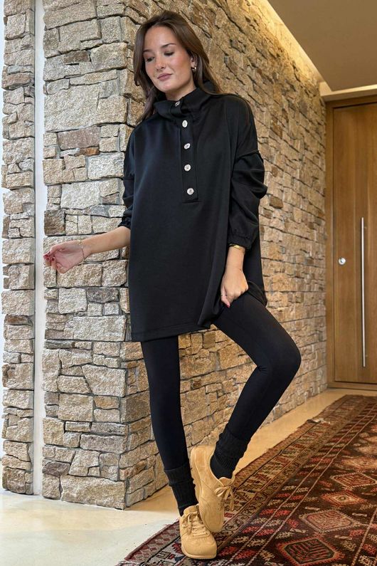 Soft Tech Jersey Funnel Neck Sweatshirt Black