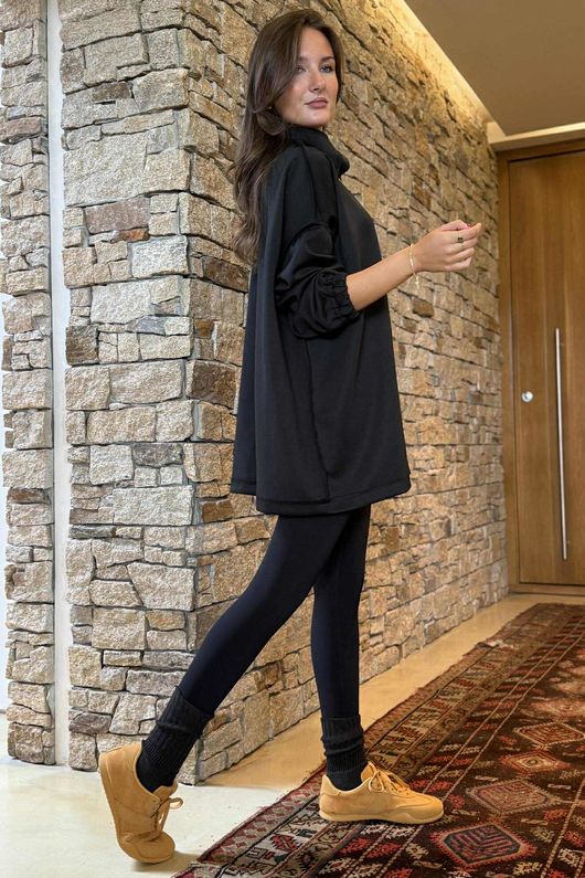 Soft Tech Jersey Funnel Neck Sweatshirt Black