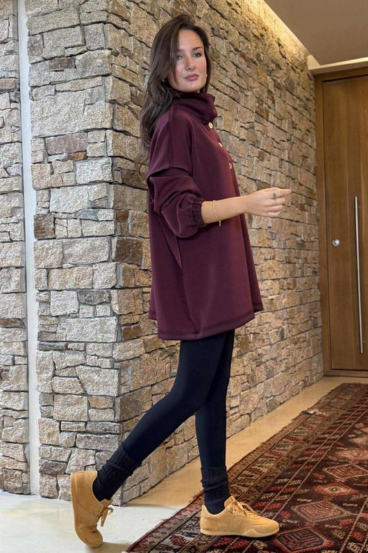 Soft Tech Jersey Funnel Neck Sweatshirt Burgundy