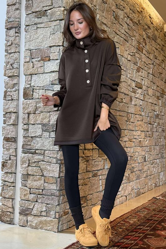 Soft Tech Jersey Funnel Neck Sweatshirt Chocolate
