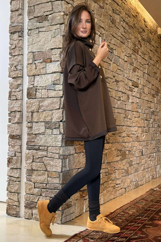 Soft Tech Jersey Funnel Neck Sweatshirt Chocolate