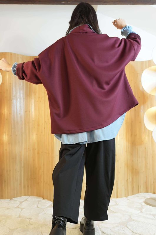 Soft Tech Jersey Relaxed Blazer Burgundy /5=