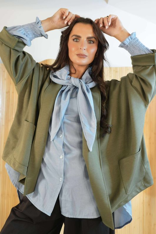 Soft Tech Jersey Relaxed Blazer Khaki /7=