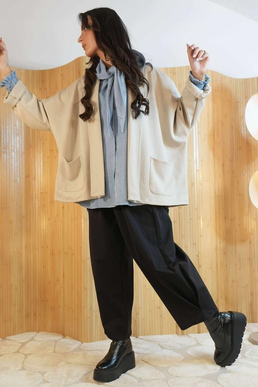 Soft Tech Jersey Relaxed Blazer Stone /1=