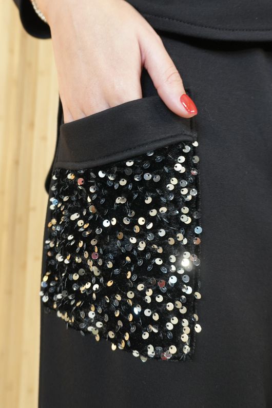 Soft Tech Sequin Pocket Shelby Pant Black Silver /14=