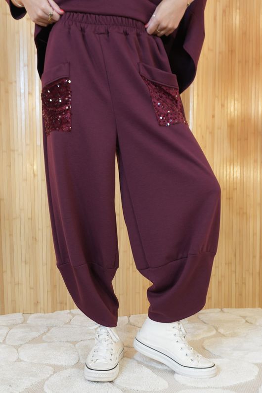 Soft Tech Sequin Pocket Shelby Pant Burgundy /12=