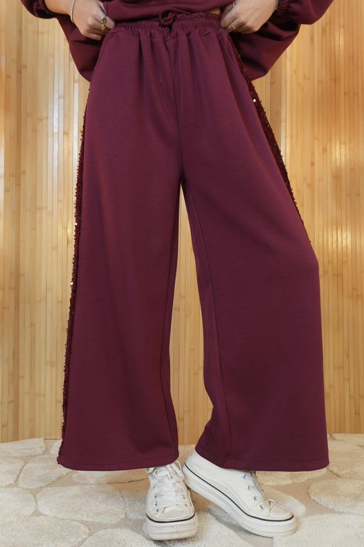 Soft Tech Sequin Wide Leg Pant Burgundy /15=