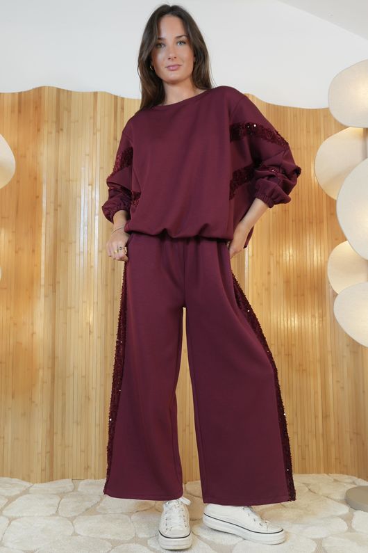 Soft Tech Sequin Wide Leg Pant Burgundy /15=