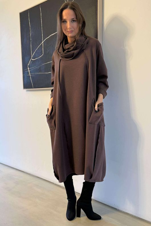 Sola Smart Tech Cowl Cocoon Dress Chocolate /2=