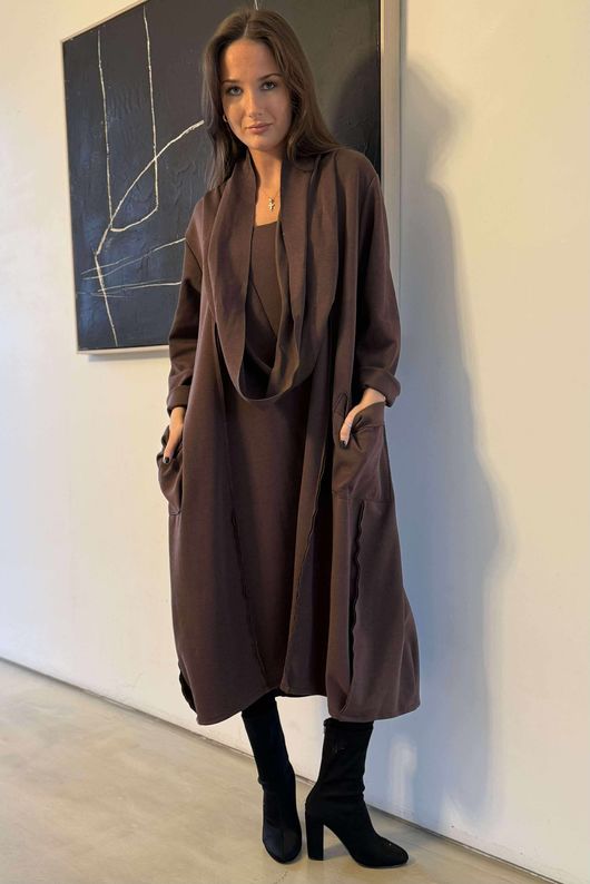 Sola Smart Tech Cowl Cocoon Dress Chocolate /2=