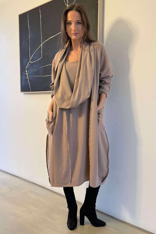 Sola Smart Tech Cowl Cocoon Dress Mocha 