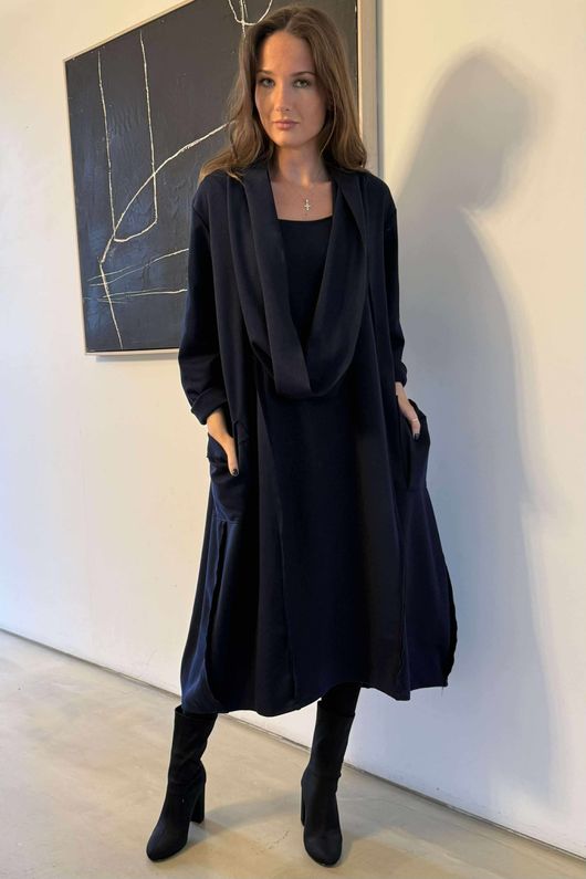 Sola Smart Tech Cowl Cocoon Dress Navy 