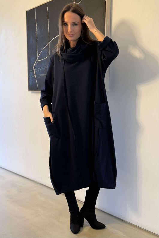 Sola Smart Tech Cowl Cocoon Dress Navy 