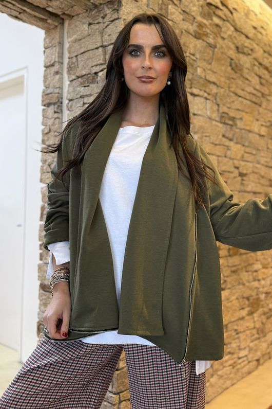 Sola Smart Tech Drape Relaxed Biker Jacket Khaki - 