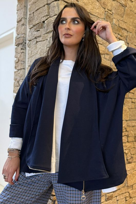 Sola Smart Tech Drape Relaxed Biker Jacket Navy - 