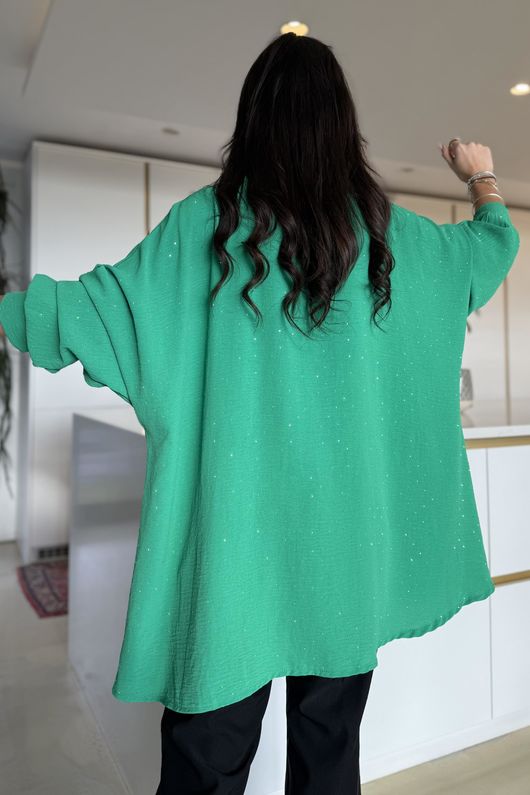 Stella Micro Stud Oversized Shirt Emerald