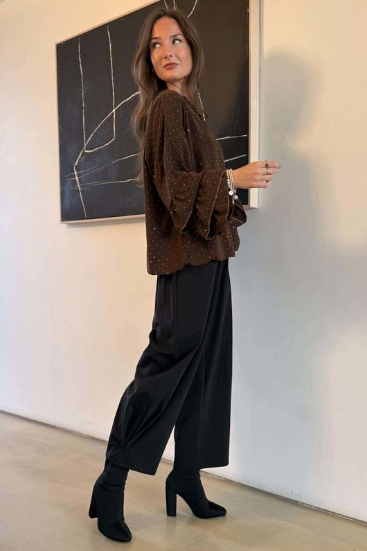 Stella Micro Stud Ruffle Blouse Chocolate