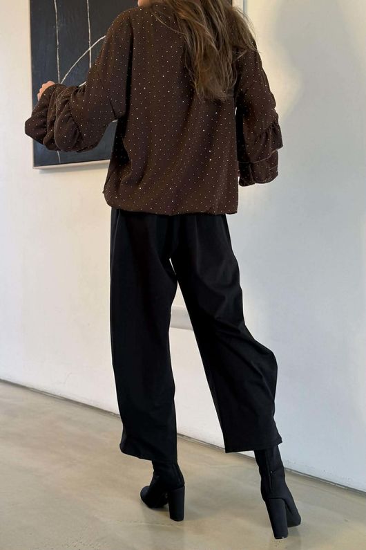 Stella Micro Stud Ruffle Blouse Chocolate