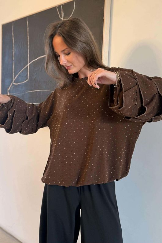 Stella Micro Stud Ruffle Blouse Chocolate