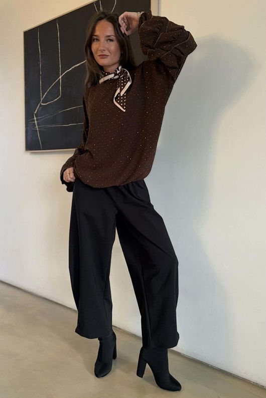 Stella Micro Stud Ruffle Blouse Chocolate