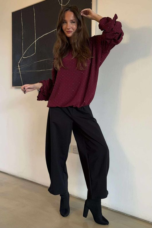 Stella Micro Stud Ruffle Blouse Damson