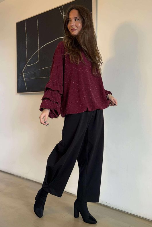 Stella Micro Stud Ruffle Blouse Damson