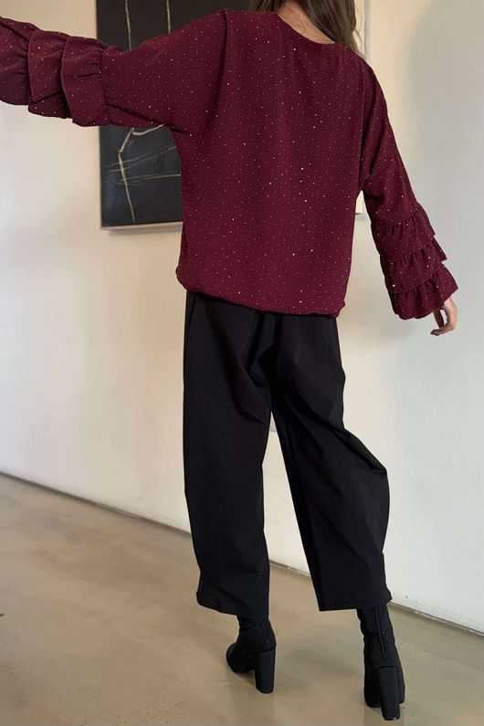 Stella Micro Stud Ruffle Blouse Damson