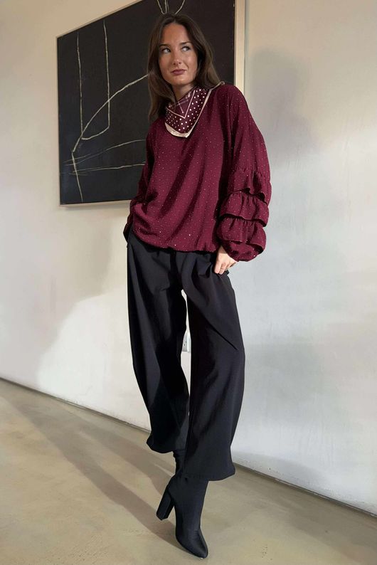 Stella Micro Stud Ruffle Blouse Damson