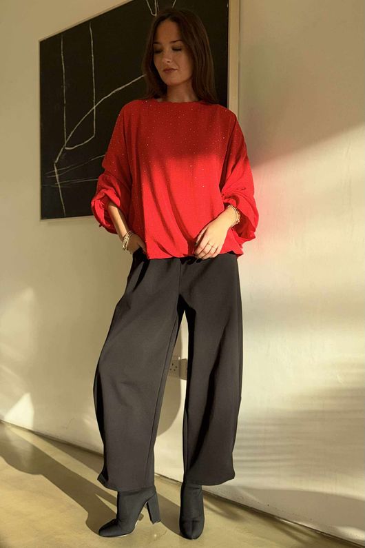 Stella Micro Stud Ruffle Blouse Rouge