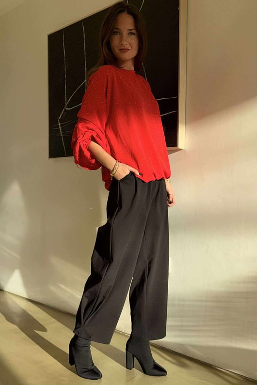 Stella Micro Stud Ruffle Blouse Rouge