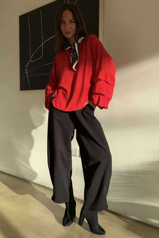 Stella Micro Stud Ruffle Blouse Rouge /6 