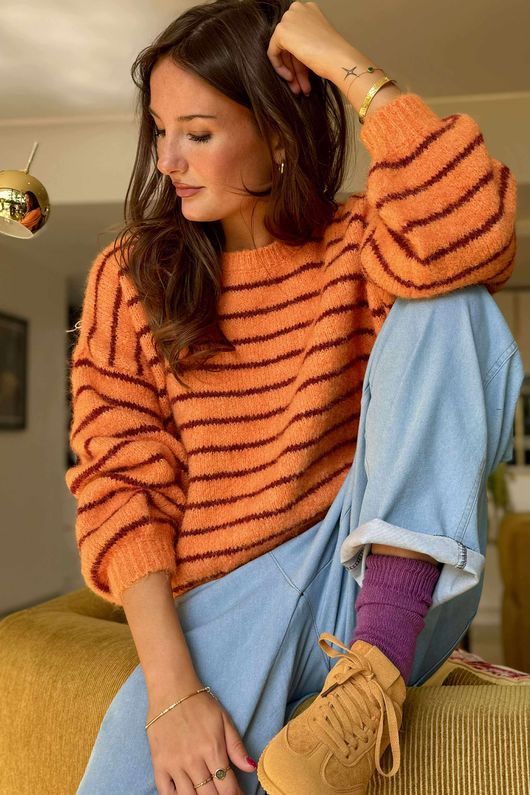 Kondi Stripe Knit Orange Burgundy /17