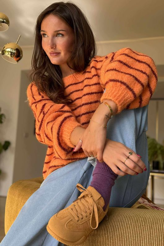 Kondi Stripe Knit Orange Burgundy