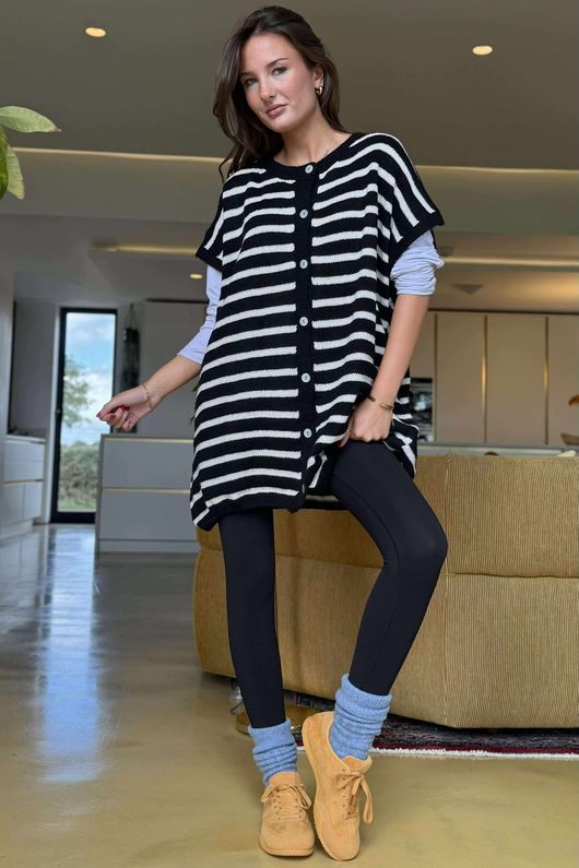Hoxton Stripe Gilet Black White