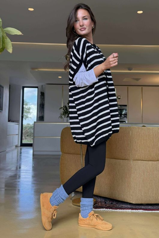 Hoxton Stripe Gilet Black White