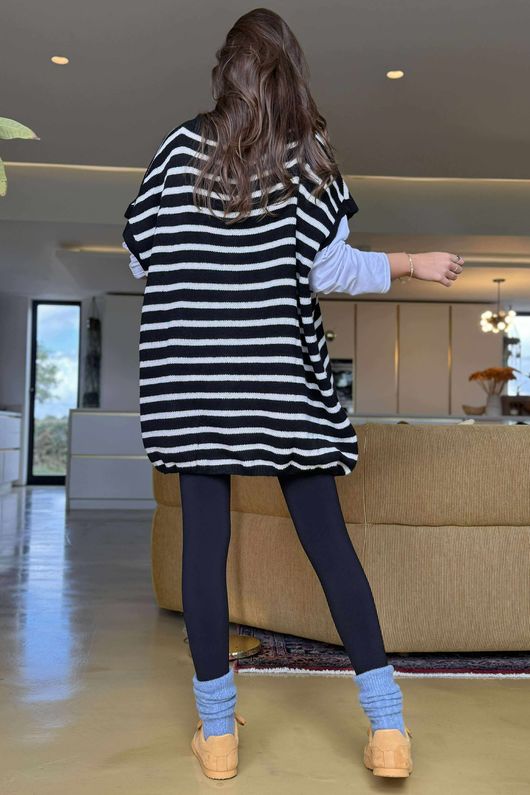 Hoxton Stripe Gilet Black White