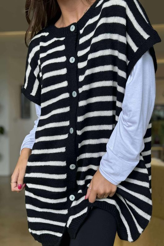 Hoxton Stripe Gilet Black White