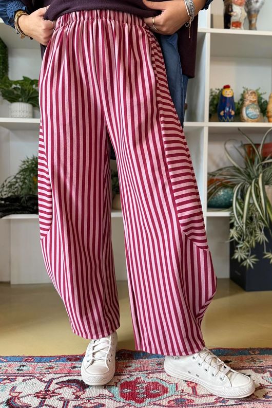 Sunday Morning 7/8 Barrel Pant Burgundy & Rose