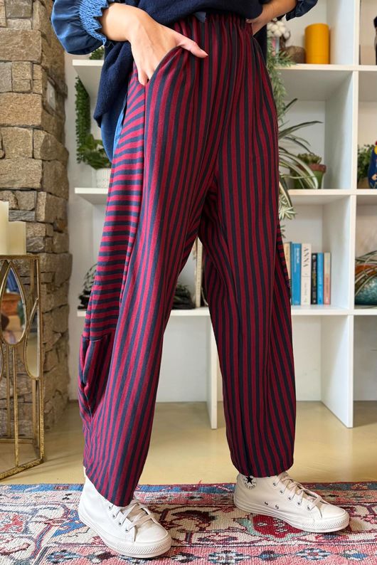 Sunday Morning 7/8 Barrel Pant Navy & Burgundy