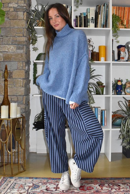 Sunday Morning 7/8 Barrel Pant Navy & Denim