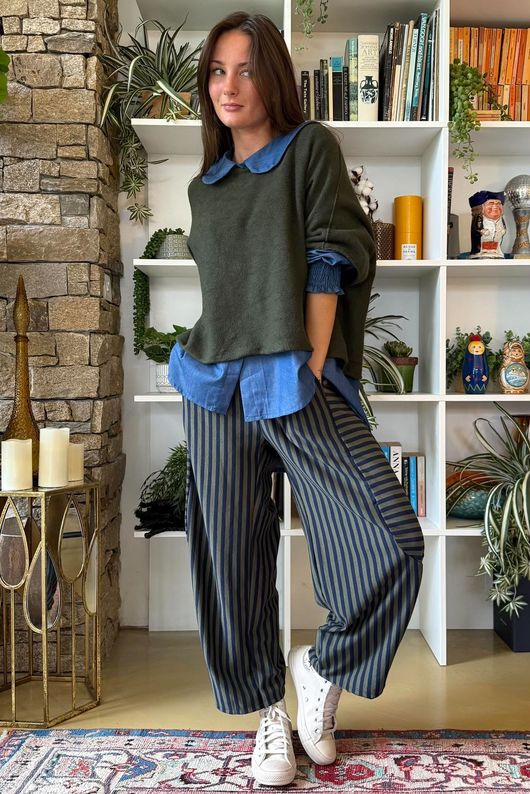Sunday Morning 7/8 Barrel Pant Navy & Khaki