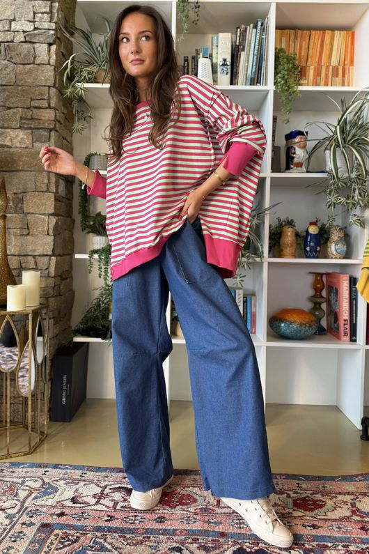 Sunday Morning Chill Sweatshirt Hot Pink & Mint -