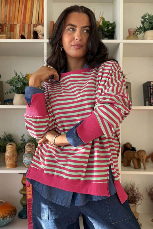 Sunday Morning Chill Sweatshirt Hot Pink & Mint