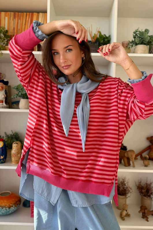 Sunday Morning Chill Sweatshirt Hot Pink & Red /20=