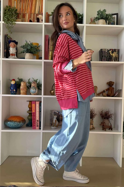 Sunday Morning Chill Sweatshirt Hot Pink & Red