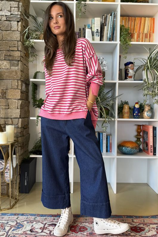 Sunday Morning Chill Sweatshirt Peony Pink & Grey Marl -