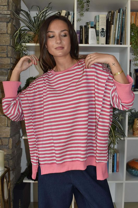 Sunday Morning Chill Sweatshirt Peony Pink & Grey Marl /7